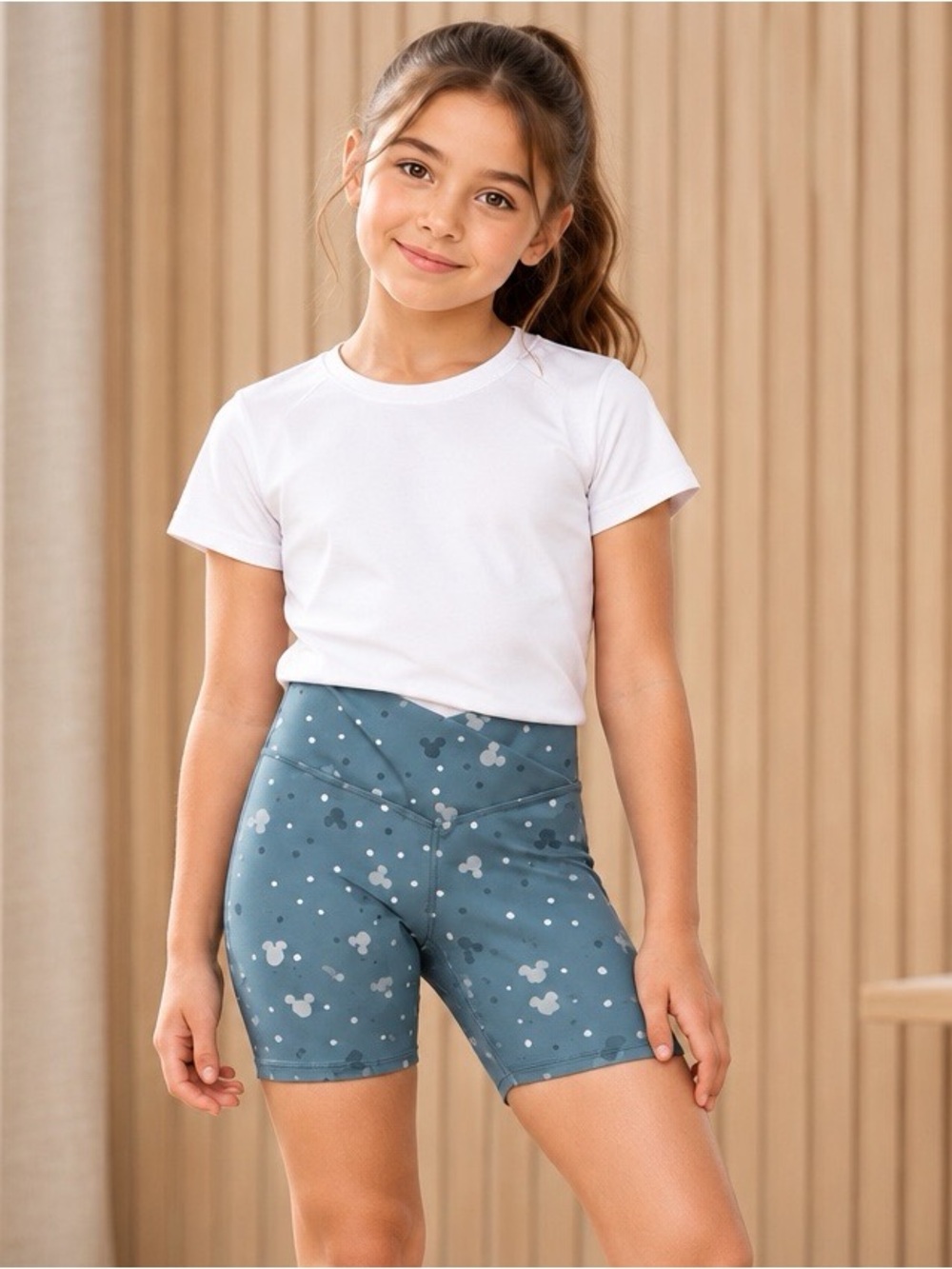 Disney Girls Teal Mickey Dot High-Waist Performance Shorts Small( size 5/6)